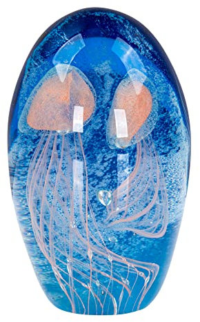 levandeo Design Glas Skulptur H13cm Blau Weiß Qualle Kunst Unikat Briefbeschwerer Figur Dekofigur Glasdeko