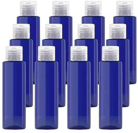 BPZXL 12 pièces 100ml Bleu flacons vides en plastique avec Bouchon à Charnière Transparent Bouteilles Pour Cosmétique Savon Gel Huile essentielle Lotion le shampooing