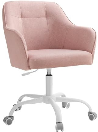 SONGMICS Swivel Desk Chair, Adjustable Height, Armrests, 110 kg Load, Cotton-Linen Fabric, Home Office, Study, Bedroom, Jelly Pink OBG019P11