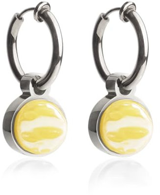 Clip Ohrringe mit Anhänger • Silber Ohrclips aus Edelstahl • mit Charm in gelb zum Wechseln • nachhaltig & handgemacht • MIX AND MATCH • Ø 14 mm