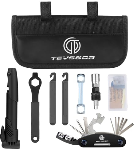 Teyssor Fahrrad Reparaturset, Fahrrad Reparatur Werkzeug Set mit 16-in-1 Fahrrad Multitool, Mini Fahrradpumpe, Patch-Kit und Reifenheber