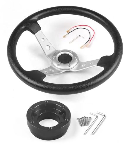 JCAKES 14 zoll 350mm PU Leder Auto Racing Lenkrad Mit Adapter Platte 70mm PCD for Logitech G29 G920 g923 for Racing Spiel (Color : Silver with Black)