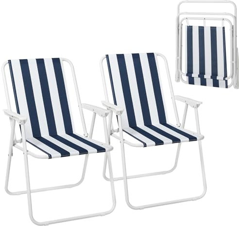 WOLTU 2er Set Campingstuhl klappbar, Klappstuhl Leichter für Outdoor, Angelstuhl mit Armlehnen, Strandstuhl Klapphocker für Camping Strand Garten Terrasse, Blau+Weiß