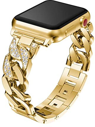 Kompatibel mit Apple Watch Serie 9 41mm Uhrarmband Glitzer Gold, Edelstahl Metall Armbänder Uhrenband Diamant Uhrenarmband kompatibel für Apple Watch 41mm 40mm 38mm 42mm Series 10/9/8/7/6/SE/5/4/3/2/1