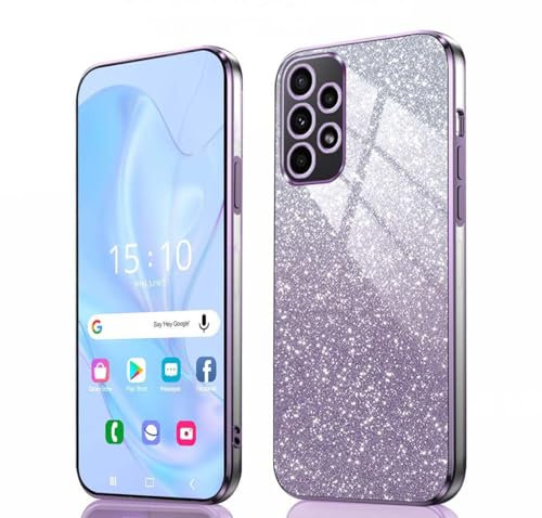 GOKEN Hülle für Samsung Galaxy A52 / A52s - Stoßfeste Schutzhülle, Handyhülle mit Weichem TPU Silikon, Elektroplattierten Kanten und Integrierter Glitzerkarte mit Glitzer, Cover Case, Verlauf Lila