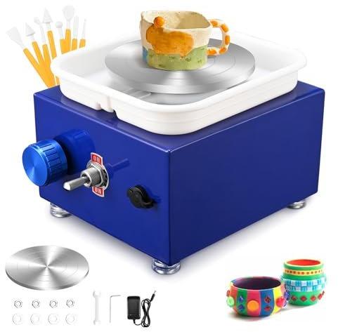 Couleeur Mini Ruota di Ceramica Elettrica 2000RPM Macchina Ceramica con Vasca in ABS Rimovibile e Giradischi da 6,5/10 cm Tornio per Ceramica per Formare Argilla Macchina Kit