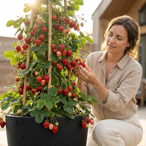 Fraisier Grimpant - Arbre à Fraise (Lot de 5 plants Fraisier Rouge avec sa tourbe)