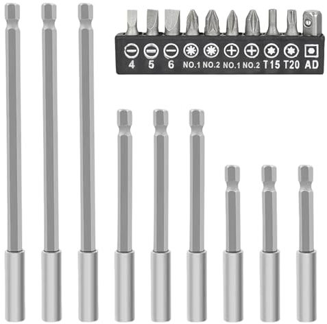 Fhioevt 19 Pezzi Prolunga Avvitatore Porta Inserti per Avvitatore Porta Inserti Magnetico Lungo 1/4''Prolunga Cacciavite Magnetico 75mm/100 mm/150 mm per Riparare Macchinari e Attrezzature