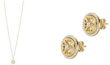 Emporio Armani Damenkette und Ohrringe, Goldtöniges Sterling Silber, Set
