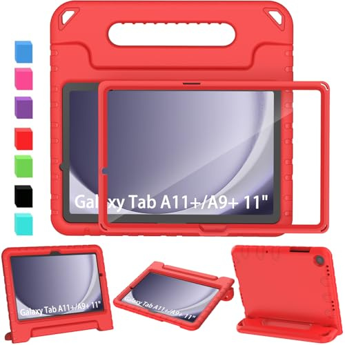SINSO Case for Samsung Galaxy Tab A11+ Plus/A9+ Plus 11 In 2025/2023, Red | Built in Screen Protector, Shockproof Kids Tablet Case, Lightweight Protective Case, Sturdy Stand, Protable Handle