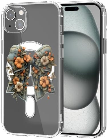 MAYCARI Magnetic Case for iPhone 15 Pro Max, Cute Clear Girly Bow-2 Design Case Compatible with MagSafe, Slim Soft TPU Hard Back Transparent Phone Cover for Girls Women Boys