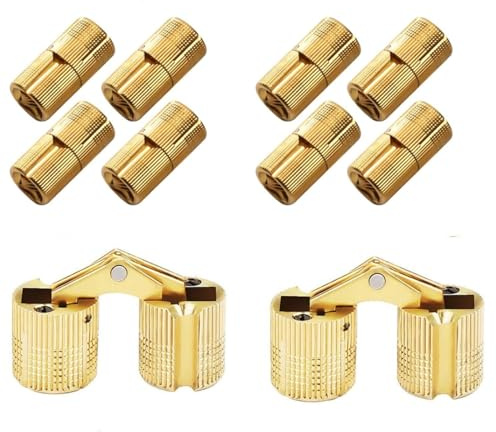 8 Stück Messing Verdeckte Scharnier Unsichtbare Barrel Scharnier 180° Öffnungswinkel Einbohrscharnier Zubehör Gold (8mm)