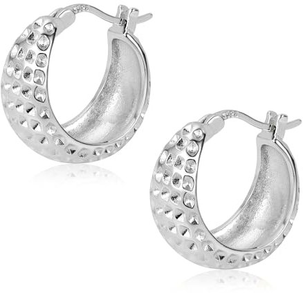 Ohrringe Silber 925 Creolen, ALEXCRAFT Hypoallergen Damen Ohrringe Sterling Silber Creolen Breit Kleine Klobig Chunky Breit Creolen Glitzer Hammer Ohrringe Breit Groß Creolen Silber für Damen Frauen