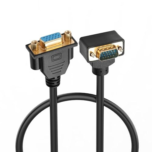 PNGKNYOCN Câble de rallonge VGA 90 degrés,1080P Full HD coude à droite VGA mâle vers femelle Câble adaptateur vidéo pour moniteur d'ordinateur projecteur Etc(0.5M)
