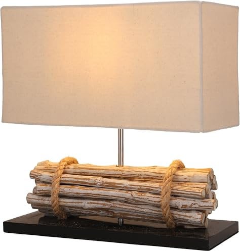 GURU SHOP Tischlampe/Tischleuchte, in Bali Handgemachtes Unikat aus Naturmaterial, Baumwolle - Modell Matoba, 36x36x16 cm