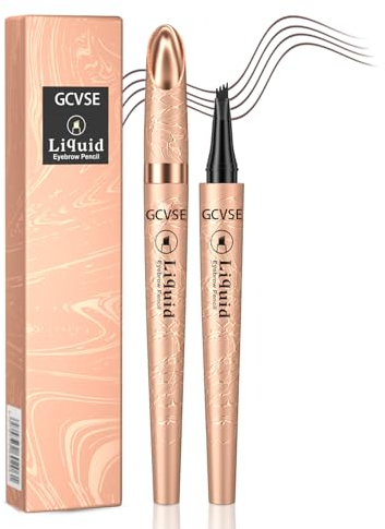 GCVSE Eyebrow Pencil, Microblading Eyebrow Pencil with 4 Micro-Fork Tips, Long-Lasting Brow, Waterproof, Smudgeproof Brow Pen - Easy Creation of Natural Looking Defined Eyebrows (Dark Brown)