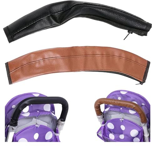 Leder Kinderwagen Griff,2 Stück Baby Kinderwagen Griff Abdeckung,Kinderwagen Griffbezug,Kinderwagen Griffabdeckung,Wasser- und staubdicht, passend für die meisten Kinderwagen (Schwarz + Braun)