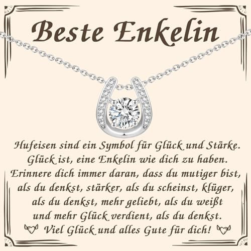 PDTU Geschenk für Enkelin, Hufeisen Glücksbringer Kette Enkelin Geschenke von Oma Opa, Enkelin Geschenke zum Prüfung Geburtstag Abschluss Einschulung Weihnachten Taufe