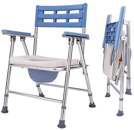 Siège de toilette pliable avec roulettes et pédale réglable en hauteur - Fauteuil roulant pour toilettes portable et extra large