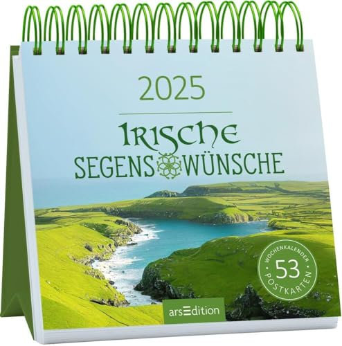 Irische Segenswünsche - Postkartenkalender 2025 - arsEdition-Verlag - Aufstellbar - Wochenkalender mit 53 Postkarten für Irlandfans - 17 cm x 17 cm