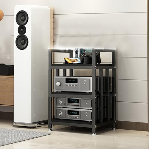 HiFi Rack phonoschrank HiFi Regal router schrank schallplatten regal schallplattenregal AV-Medienständer HiFi-Audioschrank bodenstehender Phonoschrank Mehrschichtiges bodenstehendes Hi Fi Rack(Nero,50