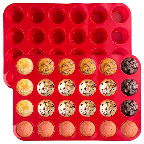 Xpieoyrm 2 Pièces Moule Silicone Patisserie, 24 Moules à Cupcakes et Muffins, Plateau à Muffins En Silicone, BPA Free, Plaque à Anti-AdhéSif Moule à PâTisserie, pour Pudding, Tartelette, Brownies