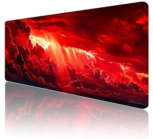 Tapis de Souris de Jeu Rouge Tapis de Souris XXL 600x300x3mm Nuage Tapis Souris Gaming Grand, avec Bords Surpiqués et Base en Caoutchouc AntidéRapant Surface, AméLiore La PréCision et La Vitesse M89