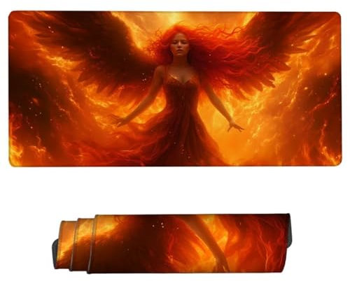 Tapis de Souris Gaming, 1600x800x3mm Grand Tapis de Souris Ange Tapis de Souris Gamer, Sous Main Aile Tapis Souris, Tapis de Souris à Bords Cousus, Base en Caoutchouc Antidérapante, Deco Bureau ZH-824