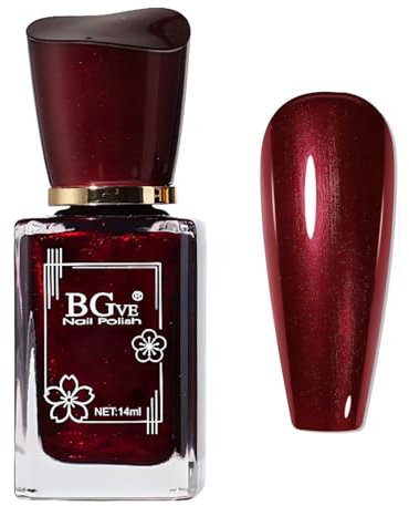 Dark Red Nail Polish - Burgundy Nail Polish Quick Dry - Full Coverage Glitter Nail Varnish - Chrome nail polish Long Lasting - Sparkly Nail Varnish for Nail Art DIY