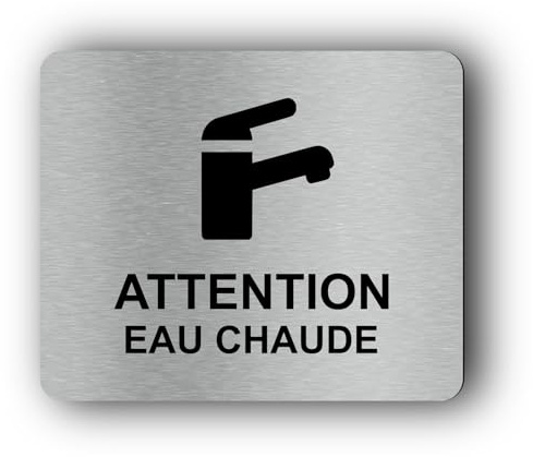 Plaque Signalétique ATTENTION EAU CHAUDE en Aluminium Composite - Panneau Autocollant, Résistant & Facile à Poser, 115x95mm