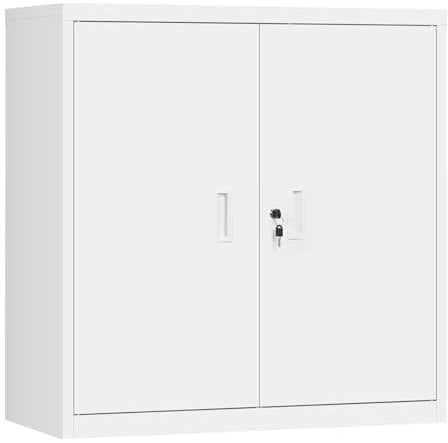 WOLTU Aktenschrank abschließbar, Ordnerschrank mit höhenverstellbarem Einlegboden, Metallschrank mit Schloss, Büroschrank Lagerschrank Mehrzweckschrank, Weiß, B90xH92xT40 cm