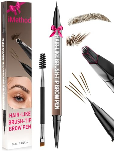 iMethod Augenbrauenstift – Augenbrauenstift, 2-in-1 Eyeliner mit doppelseitigem Pinsel für Microblading 4D-Augenbrauen,für haarähnliche Augenbrauen, mit Augenbrauenbürste, Dunkelbraun