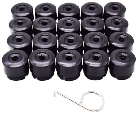 BASPHHH Felgenschraube Kompatibel mit VW für Transporter für T5 für T6 2003-2020 Auto-Radmutter-Schraubenkopfabdeckungen Kappen 19mm Schwarz + Werkzeug