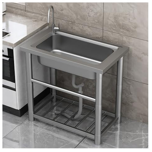 Lavandino In Acciaio Inox, Lavabo Commerciale Con Rubinetto, Lavatoio Da Esterno Autoportante Per Bar Garage Ristorante Lavanderia(54 * 40cm/21.3 * 15.7in)