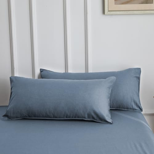 Simple&Opulence Leinen und Baumwollmischung Kissenbezüge Hotel Quality Pack von 2 Atmungsaktiver Kissenbezug mit Umschlag Verschluss Haltbarer Kissenschutz,Blau,40 x 80 cm