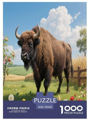 1000 Teile Europäischer Bison Puzzle – Für Erwachsene, Herausforderndes Denkspiel, Bauernhof Puzzles, Dekoration, Geschenkideen 70x50cm/1000pcs