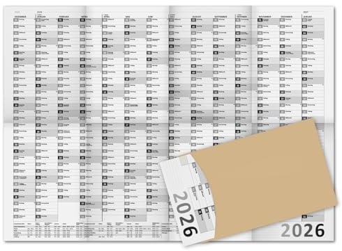Timr Wandkalender 2026 XXXL - A1 Kalender 14 Monate - Große Felder mit mehr Platz zum Eintragen - Quartal Aufteilung I tr401