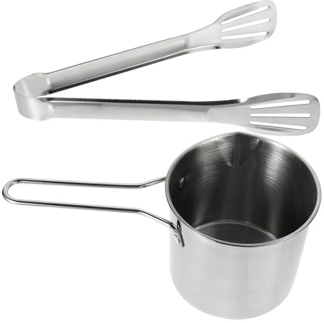 Uonlytech Casserole Inox Résistante Haute Température avec Pince Mini Friteuse Profonde Multifonction pour Cuisson Efficace et Cuisine Familiale