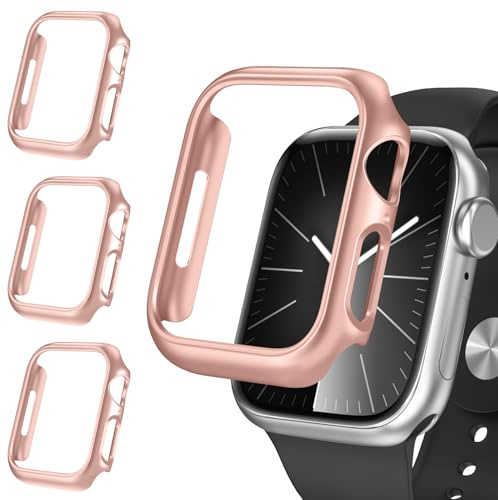 ivoler 3 Stück Hard PC Schutzhülle für Apple Watch Series 9 8 7 45mm (Ohne Displayschutzfolie), Ultradünne Stoßfest Hülle Kratzfeste Bumper Schutz Case Cover, Roségold