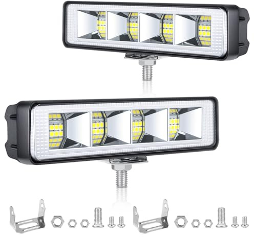 Flood Faro da Lavoro LED 12V 24V 25W Bianco 6500K 15cm, 2 Pezzi | IP65 Impermeabile, per Trattori, Luce di Retromarcia Furgoni, Guscio in Alluminio, Fuoristrada 4x4, 2500 Lumen
