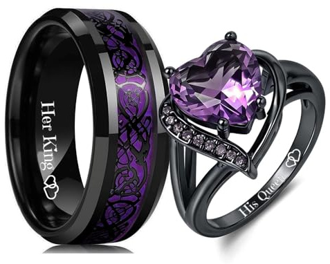 ZatoviG Celtic Dragon Couple Rings Set His and Hers Heart CZ Matching Bands for Anniversary Promise Engagement Wedding Valentines Day Gifts Custom Engraving Rose Gift Box & Blessing Card