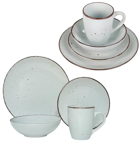 LIVELLO DUNA Tafelservice 24-teilig für 6 Personen – Steingut Geschirrset mit Speisetellern, Suppentellern, Desserttellern & 450 ml Bechern, Spülmaschinen- & Mikrowellengeeignet, Grau