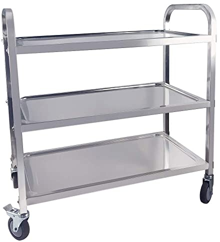 TAIMIKO Stainless Steel Utility Cart - 3-Tier Kitchen Trolley, Restaurants Serving Trolley with Locking Wheels, For Garage, Restaurants, Hotels, Size: 750x400xH835mm