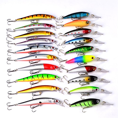 CHSEEO 20 Stück Wobbler Kunstköder Set Angel-Köder Forellenköder Angelhaken Perfekt zum Hecht Zander Angeln Barsch Forelle Dorsch Swimbait Jerkbait Angelzubehör Angelset #3