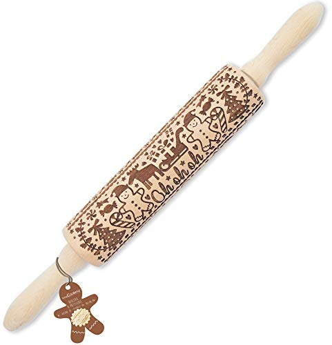 ScrapCooking – Rouleau à Pâtisserie en Bois « Gingerman » avec Motifs de Noël - Rouleau à Empreintes avec Décorations Gravées en Relief pour Biscuits - Accessoire Décoratif - 5241