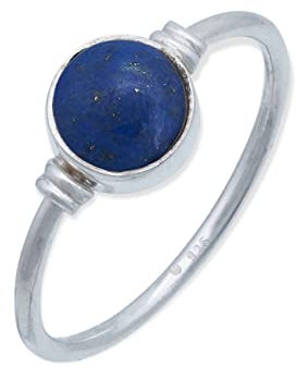 mantraroma Ring Silber 925 Damen mit Stein Lapis Lazuli Edelstein blau schlicht modern