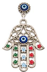 Remi Bijou Magnet Deko aus Metall Fatimas Hand Hamsa Nazar Boncuk Türkisches Auge - SilberFarbe