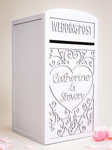 Personalised White Wedding Card Post Box With Lock & Keys, Large Locking Wedding Cards Box, Postbox for Cards at Reception, Wedding Card Collection Box