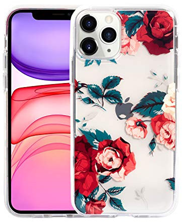 Sephonie Flower Case for iPhone 11 Pro Max (6.5 Inch), Floral Pattern Clear Slim Fit Girly Design, Shockproof Protective Hard PC Back with Soft TPU Bumper Phone Cover for Girls and Women | Peony
