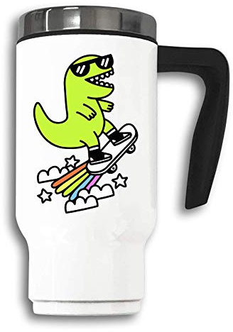 Luckyprint Skater Rex Funny Cartoon Dinosaur Thermische Kaffee-Teetasse Thermoskanne 480ml